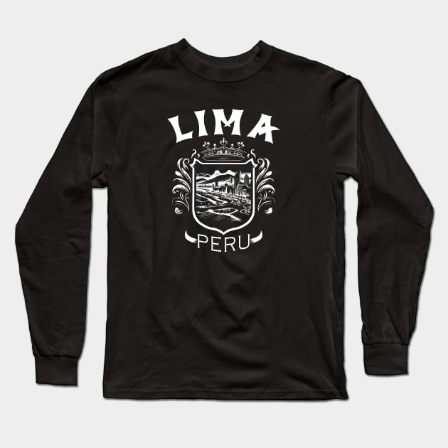 Lima Peru Artistic Shield Seascape Capital Long Sleeve T-Shirt by Sambastyles